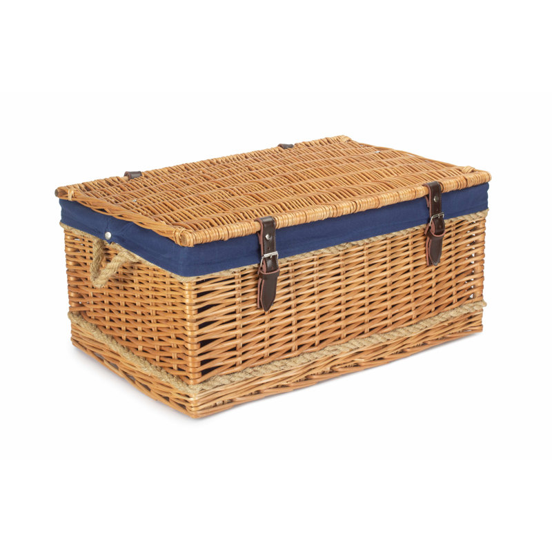 Fleur De Lis Living Wicker Storage Tub & Tote, Buff/Navy, 29cm H x 62cm W x 40cm D