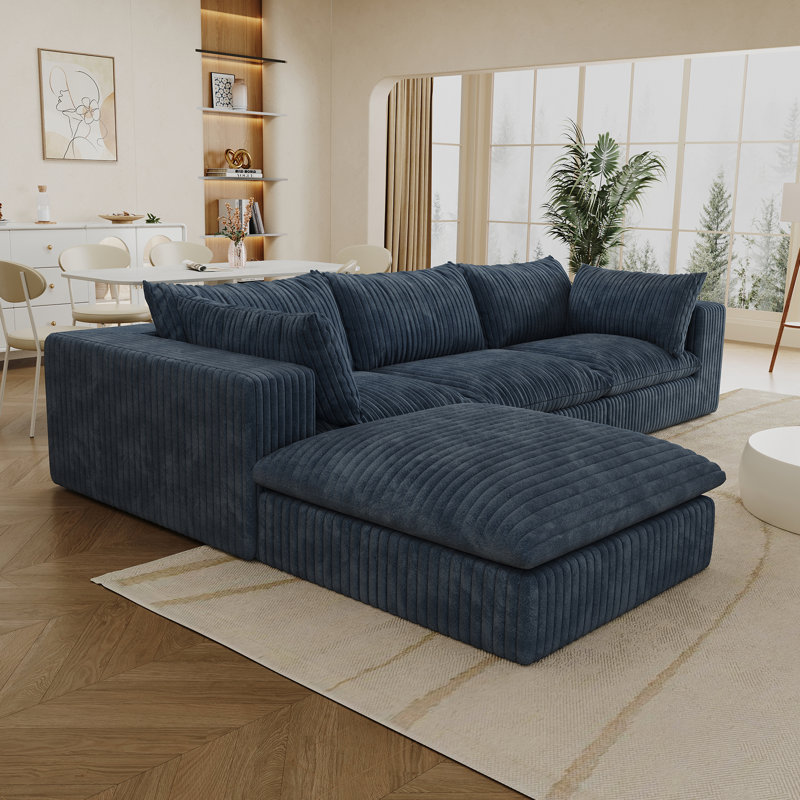 Canapé Cloud, tissu velours côtelé, sièges profonds, conception à deux couches, coussin amovible, 24" H x 118.2" W x 78.8" D