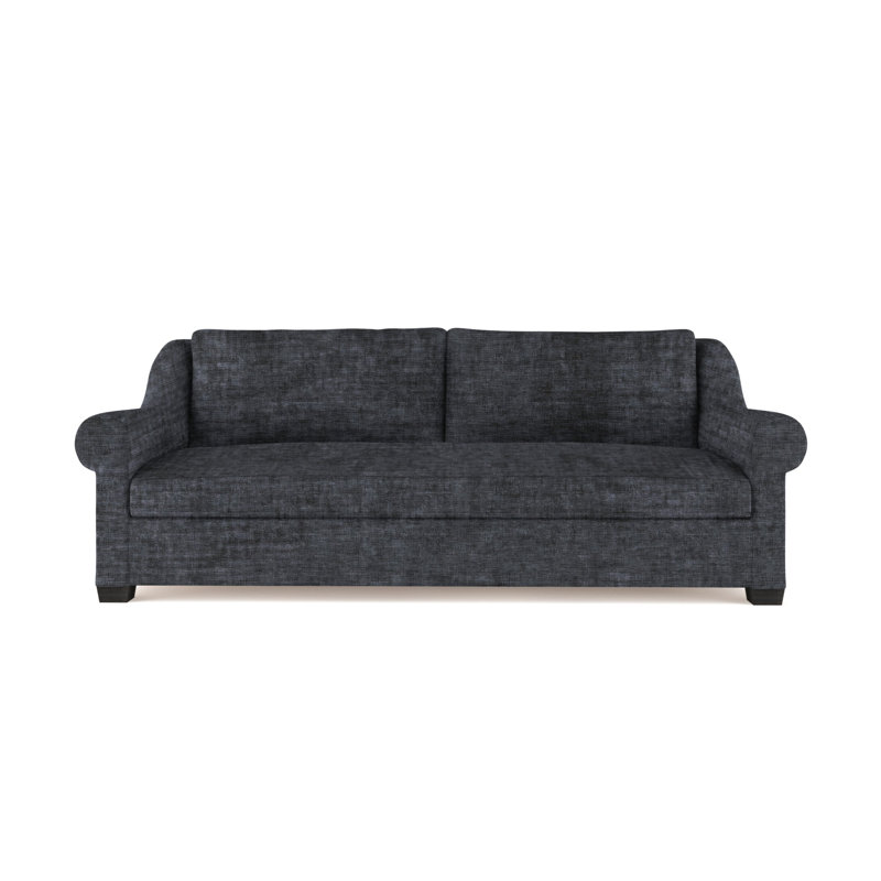 Causeuse Thompson, Lin à tissage carré imprimé bleu, H 32 po x l 72 po x P 41 po, Ébène