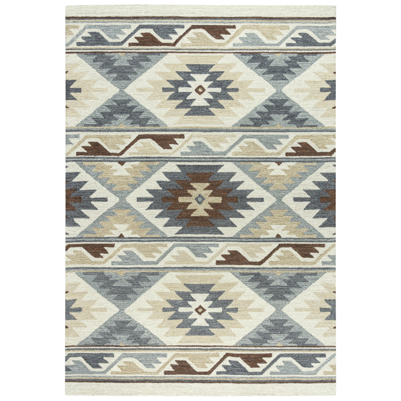 Audrius Southwestern Handmade Tufted Wool Area Rug in Brown, Rectangle 5' x 7'6"
