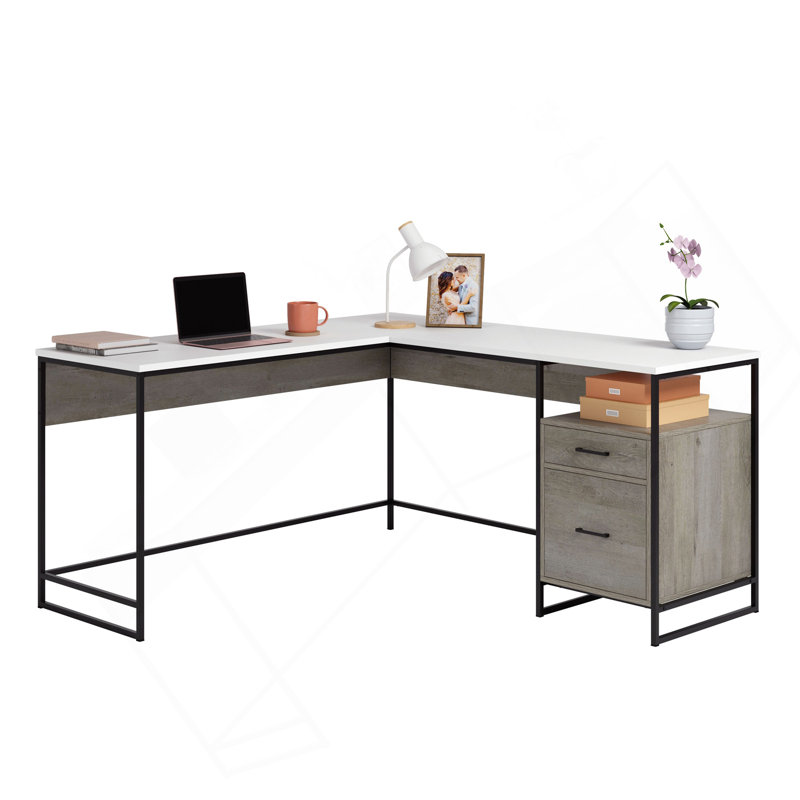 L-Shaped Desk, Brown Finish
