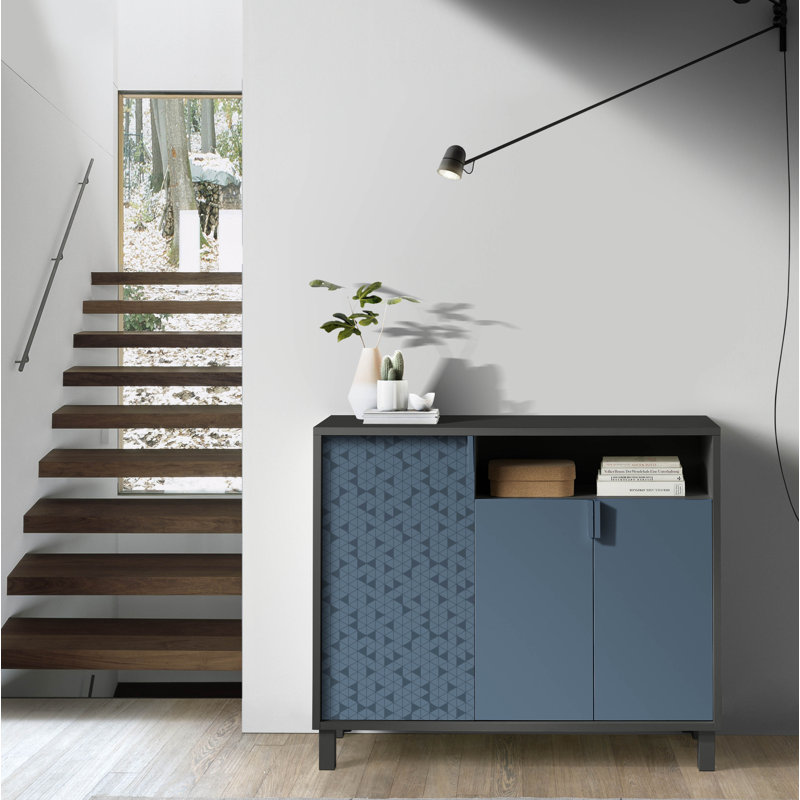 16 Pair Shoe Storage Cabinet, Black/Blue