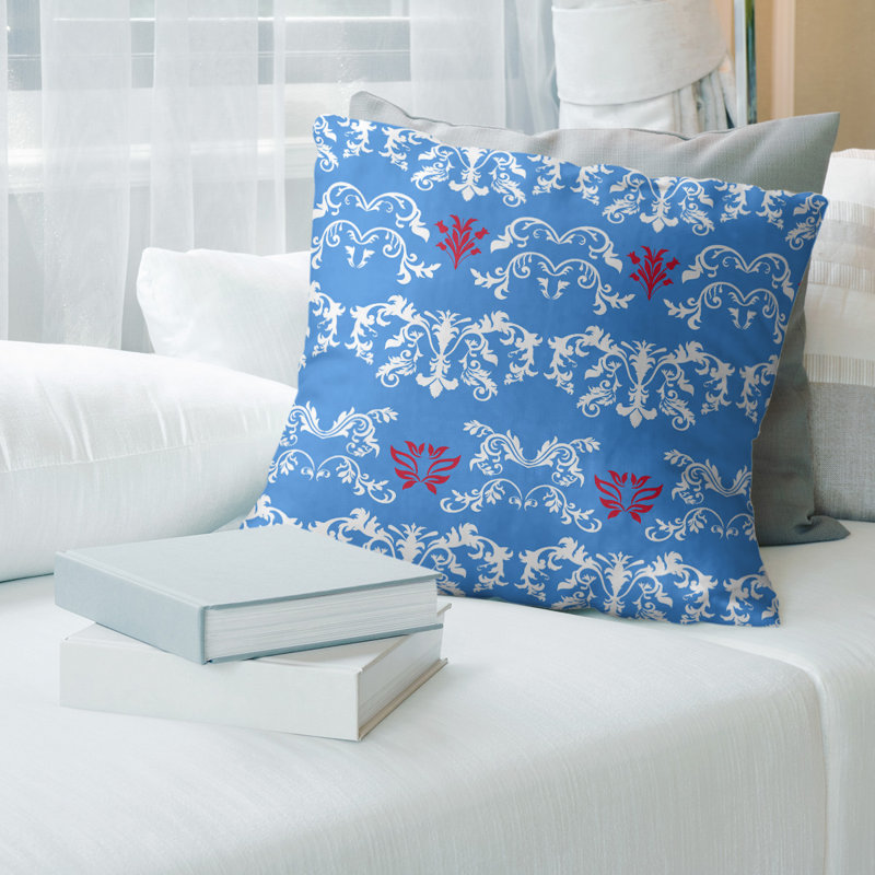 Housse de coussin carré Houston Houston, Bleu clair / blanc / rouge, 26 po x 26 po, Croisé en coton
