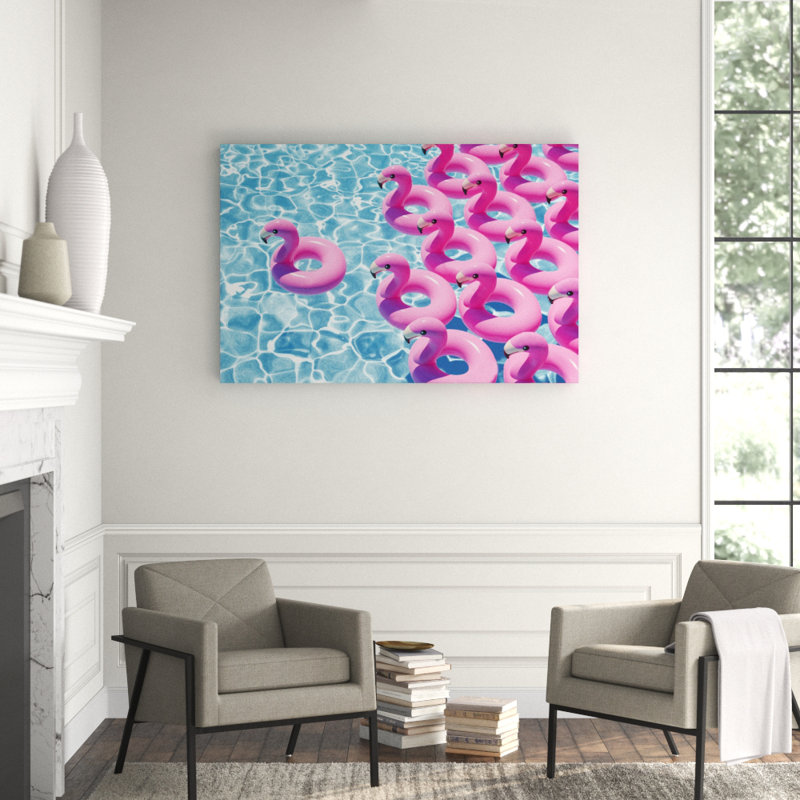 Flamingo Pool Party Print, 40" H x 60" W x 2.5" D, Acrylic