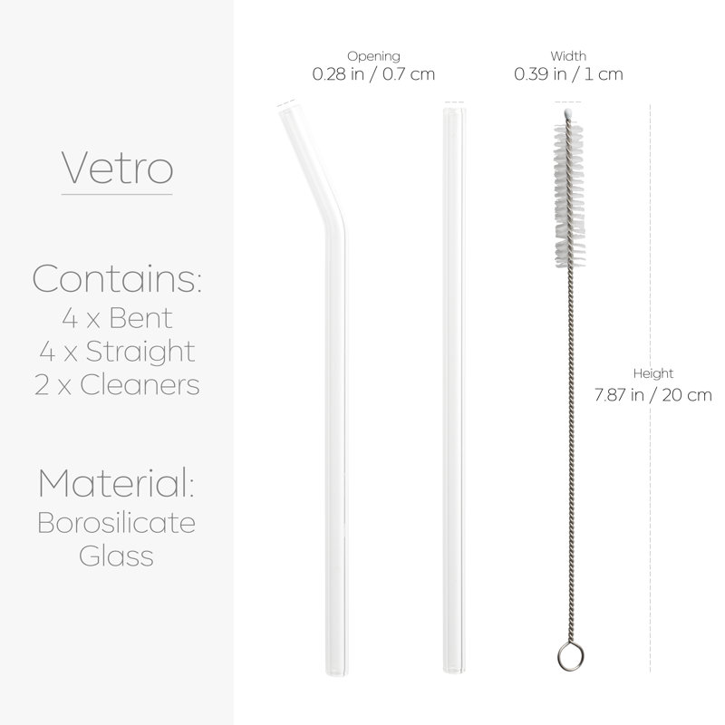Ensemble de 10 pailles en verre borosilicaté Galateo Vetro