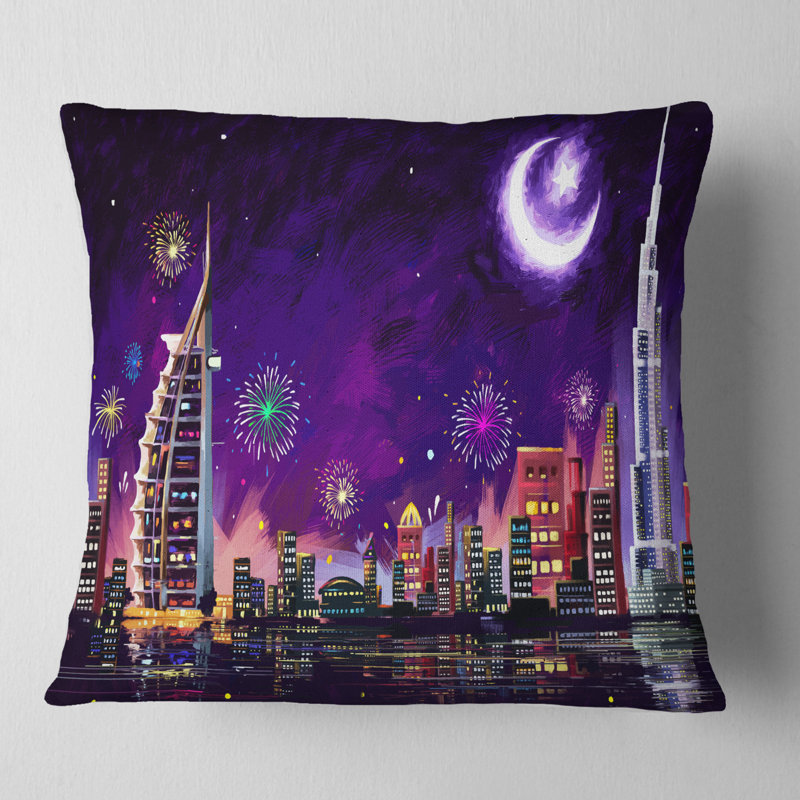 Coussin de célébration cityscape digital eid, 16 po x 1 po, Coussin décoratif