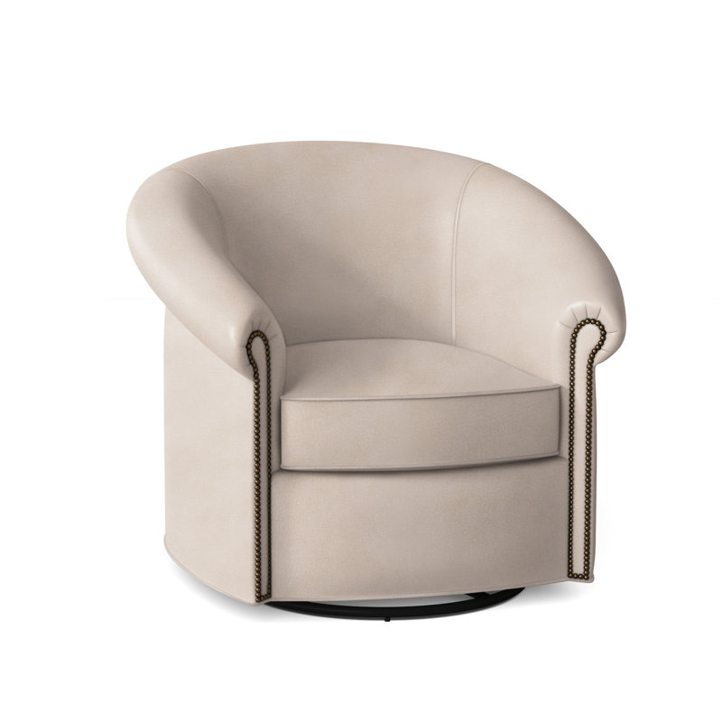 Stellan Leather Swivel Barrel Chair, Outsider Raven Genuine Leather, French Natural, Swivel Glider