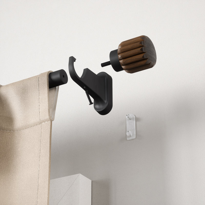 Tringle à rideau simple ajustable 1 po Evie Pin-Point, sans installation de perçage, comprend les supports et la quincaillerie, 42 à 120 po, noir / noyer