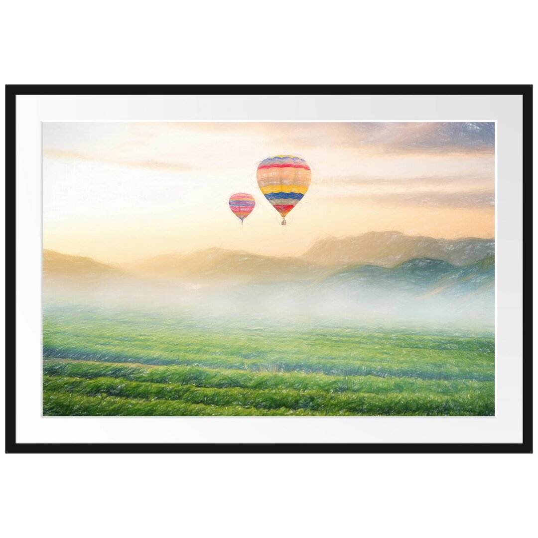 Gerahmtes Poster Heißluftballon Landschaft