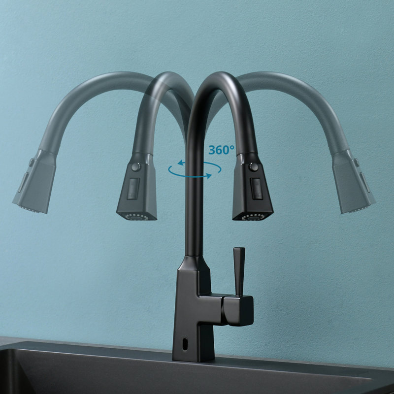 Robinet de cuisine sans contact, mains libres, Noir