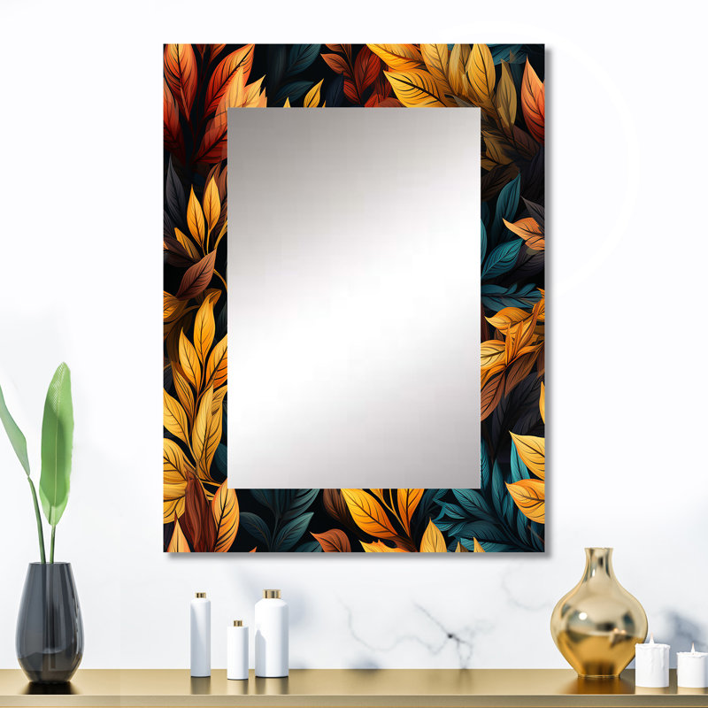 Carlaysia - feuilles d'automne rustiques jaunes - miroir mural unique rétro, miroir floral, impression d'art en métal