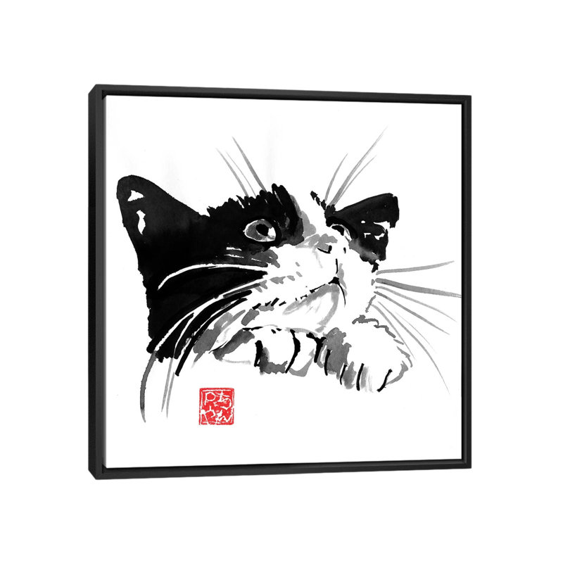 Begging Cat by Péchane - Print on Canvas, 66.04 cm H x 66.04 cm W, Black Framed