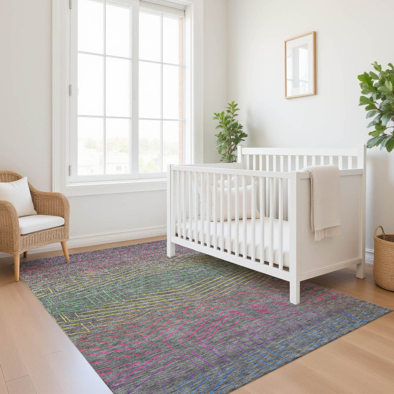 Tapis intérieur / extérieur lavable à la machine pour enfants ACN2830, Gris, 9 pi x 12 pi