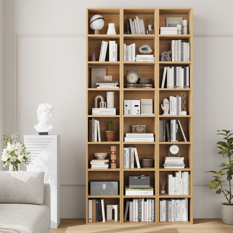Brenya 8-Tier Thin and Tall Bookshelf with Open Adjustable Shelf, Light Brown