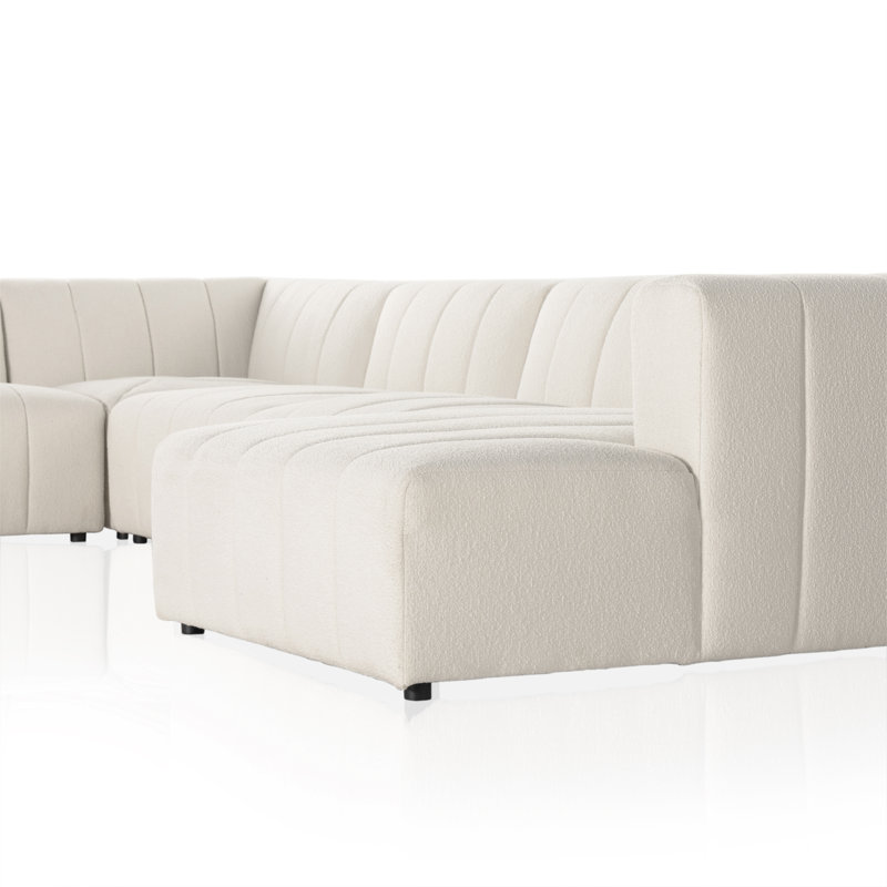 Langham Channeled 6 - Piece Sectional, Left Hand Facing, Fayette Cloud Polyester Blend, 28" H x 157" W x 122" D