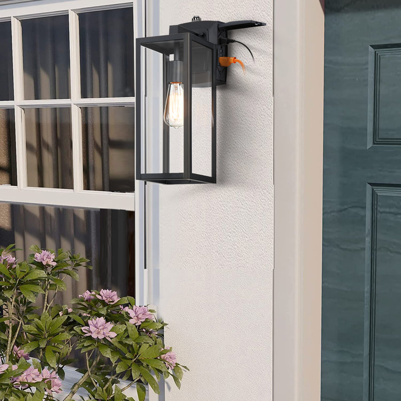 1-Light Matte Black Outdoor Wall Lantern Sconce with GFCI Outlet and Dusk to Dawn Sensor, 16.7'' H X 5.89'' W X 8.95'' D