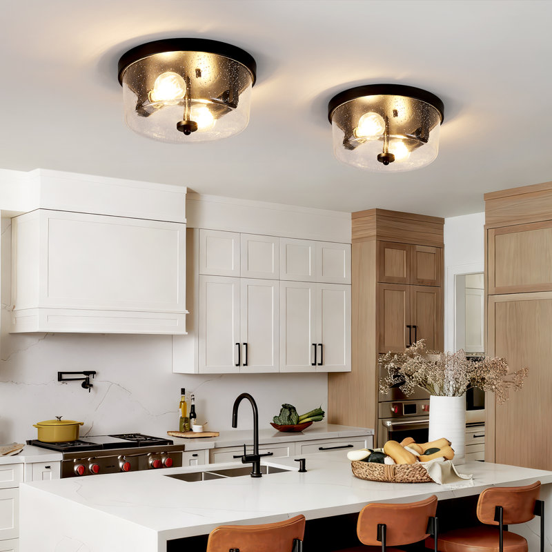 2-Pack Industrial Seeded Glass Flush Mount Ceiling Light, 10.63" Diamete (Bulb Not Include)