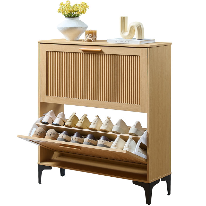 Armoire de rangement cannelée 2 tiroirs cannelés, chêne naturel, 1 pièce, Natural Oak