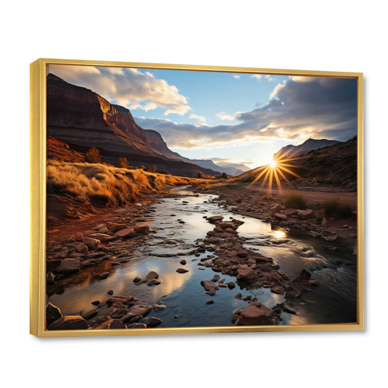 «Sunset in Utah Mountain III», reproduction sur toile, Cadre flottant doré, H 16 po x l 32 po x P 1 po