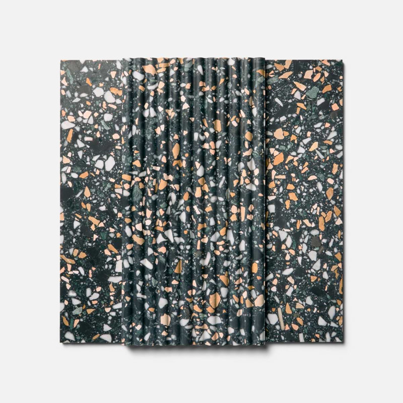 Terrazzo Italy Fluted 12x24 Honed Terrazzo Tile, Cava Nott Black