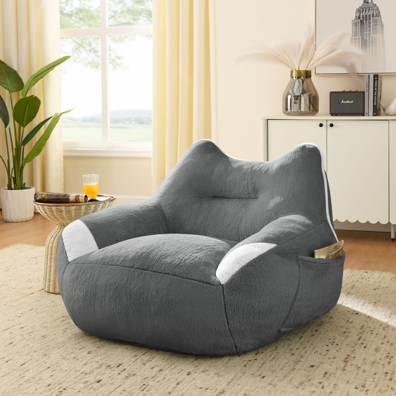 Bean Bag Sofa Chair With Side Pocket, Lazy Sofa, Gray