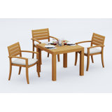4 Seats 5 Pcs Grade-A Teak Wood Dining Set: 36" Square Table And 4 Travota Stacking Arm Chairs #11TV0804