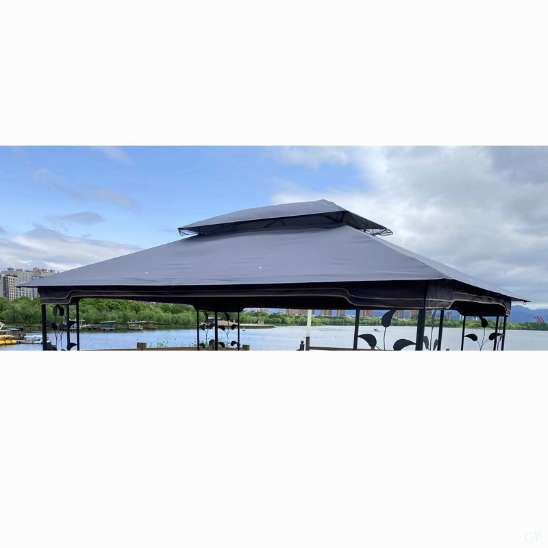 13X10 Ft Patio Double Roof Gazebo Replacement Canopy Top Fabric, Gray, Gray