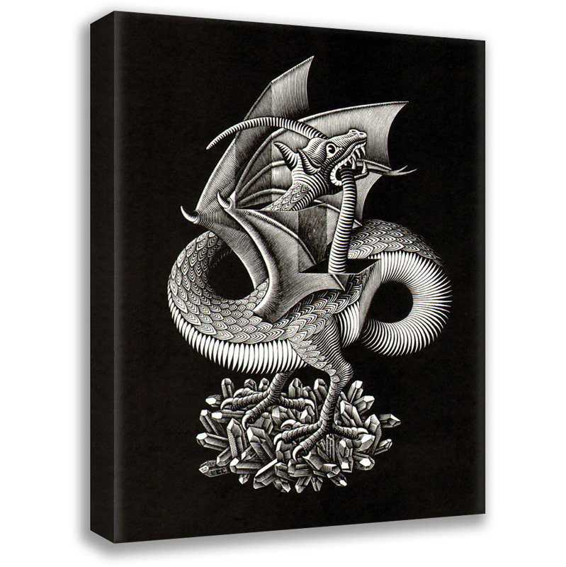 Dragon par M.C.Escher, toile tendue avec châssis, H 18 po x l 13 po