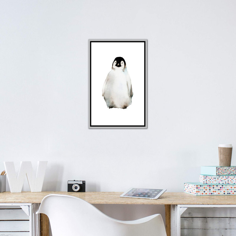Art pingouin, H 26 po x l 18 po x P 1,5 po, Toile avec cadre argenté