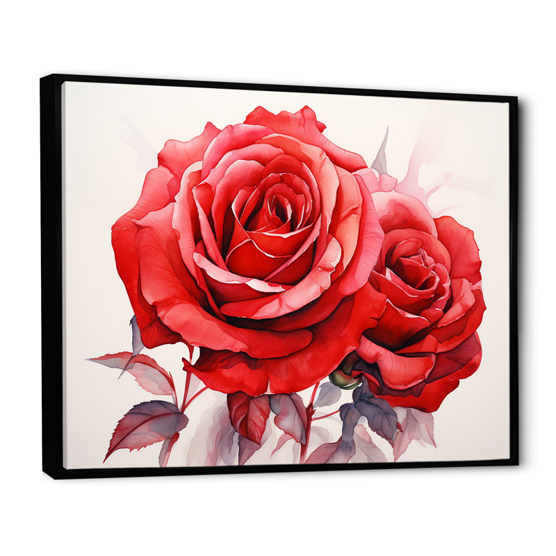 Red Roses Resson sur toile, H 34 po x l 44 po x P 1,5 po, Cadre flottant noir