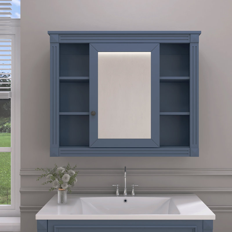 Meuble-lavabo simple avec plateau en céramique Shaianna, Bleu