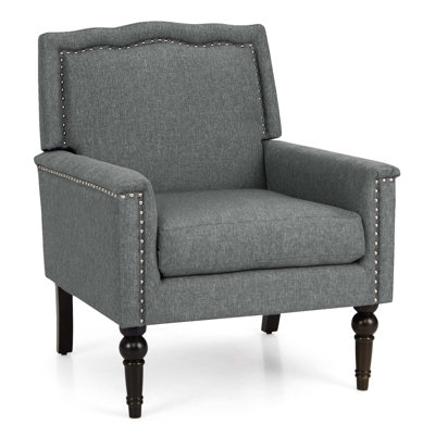 Fauteuil 1 pièce Alcott Hill® Mid-Century moderne avec coussin épais et pieds en bois d'hévéa gris