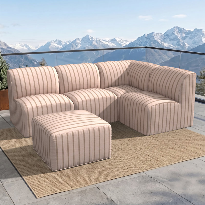 Ensemble de canapé modulaire rembourré avec repose-pieds et coussins Sunbrella 5 pièces Praia