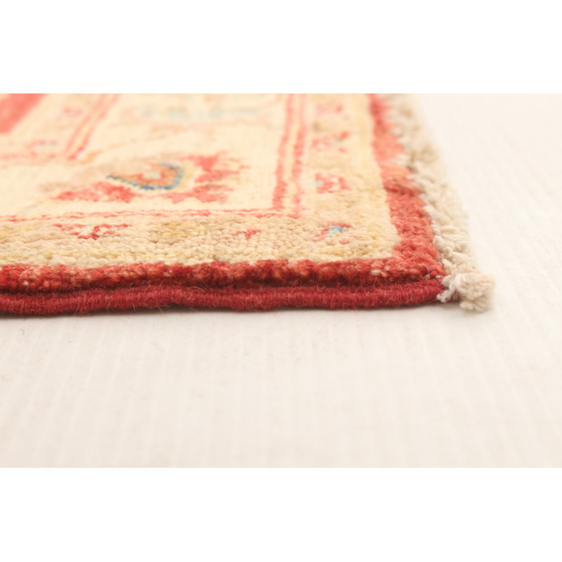 Tapis décoratif en laine rouge/crème de conception unique noué à la main New Age 2 pi 9 po x 4 pi 2 po