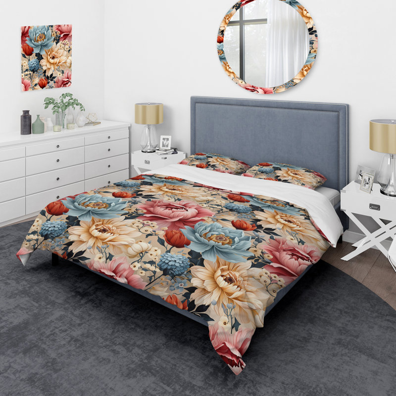 Mireyah multicolore Bohemian Rhapsody à motif floral VI - Ensemble de housse de couette floral - Microfibre de polyester