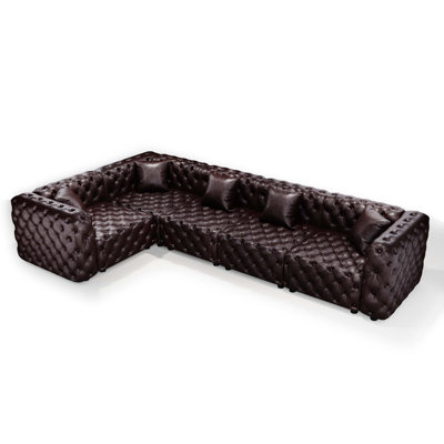 Canapé d'angle moderne en similicuir avec capitonnage à boutons