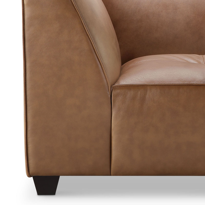 Fawaz 136" Wide Leather Match Left Hand Facing Modular Corner Sectional with Ottoman, Camel