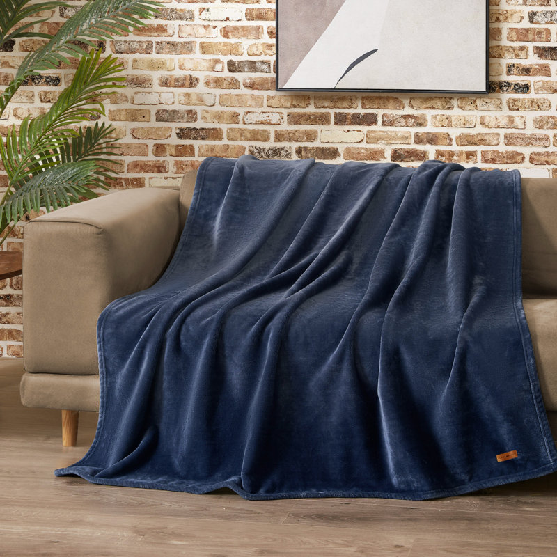 Lucky Brand Solid Plush Throw Blankets, Vintage Blue Indigo