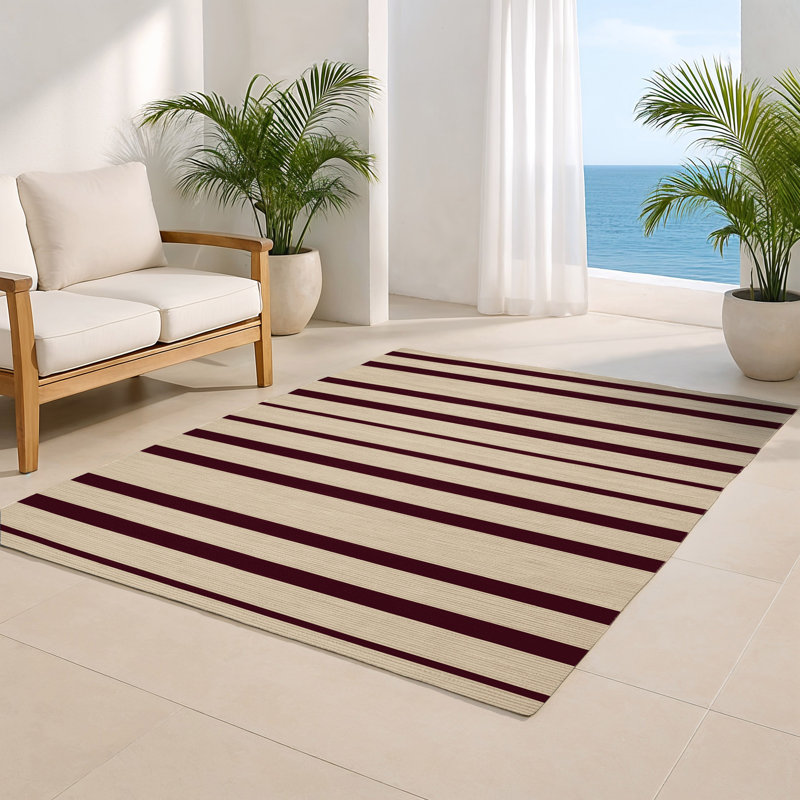 HorizontalStripes Beige Indoor and Outdoor Area Rug, Rectangle 4' x 6'