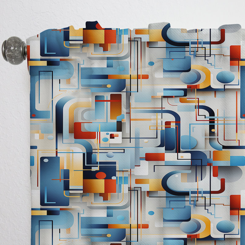 Motif bleu Metropolis Matrix - Rideau abstrait - Rideau géométrique obscurcissant - 1 panneau, L 52 po x L 120 po