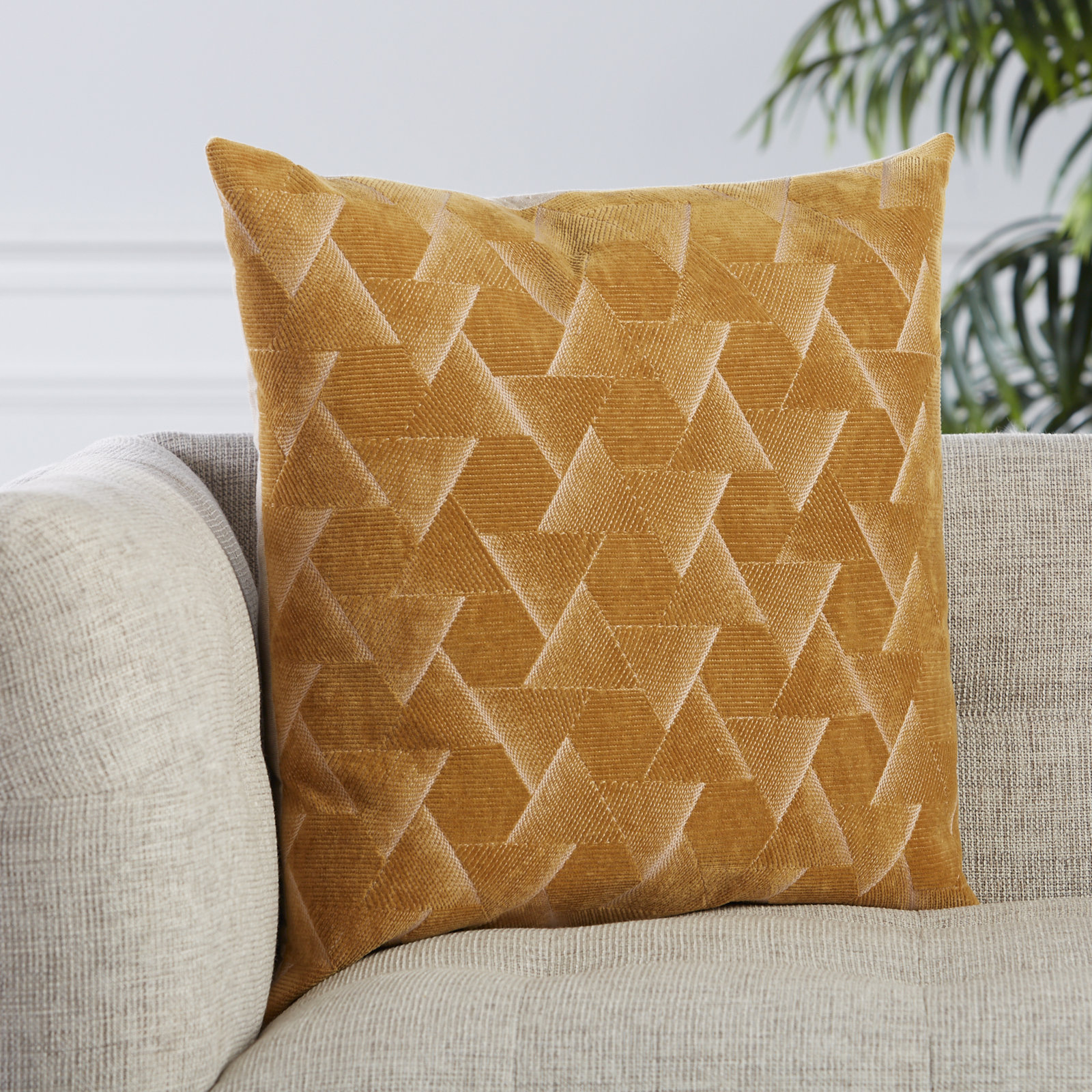 Gretchen Geometric Cotton Throw Pillow, Gold, Down