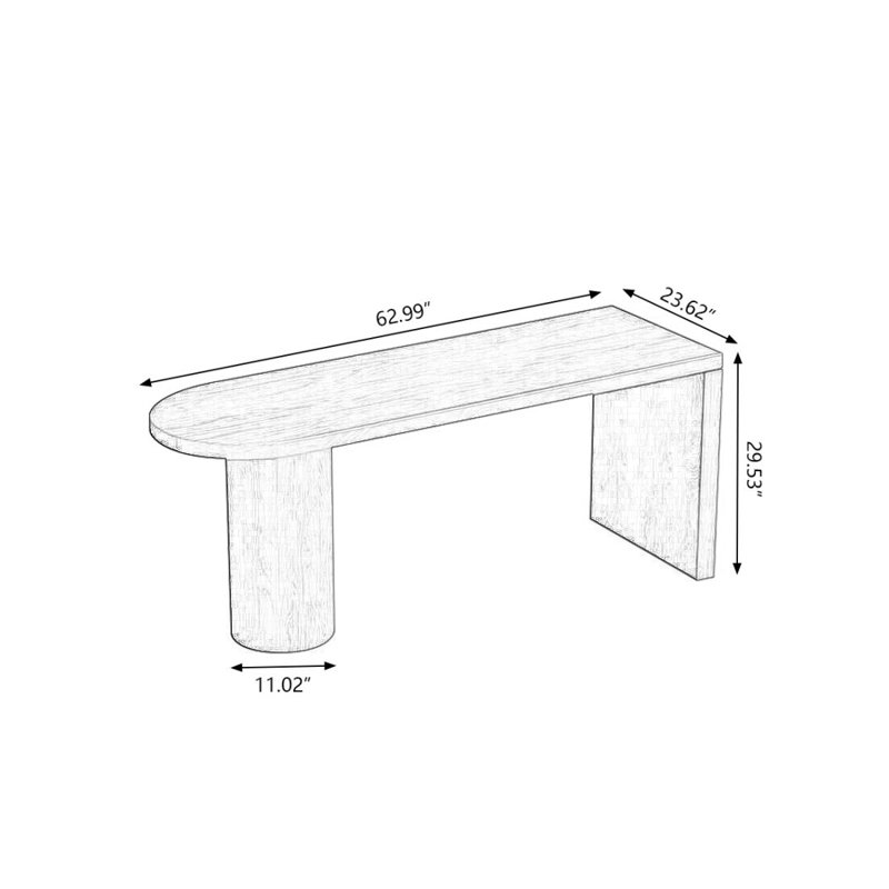 Walnut Half-circle Solid Wood Writing desk, 29.53" H x 62.99" W x 23.62" D, Walnut