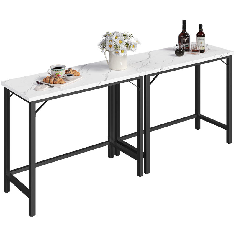 Table de bar étroite 35 po, table de pub pour la salle à manger, tables de bar avec structure en métal robuste, White