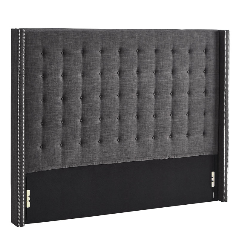 Kaster Upholstered Linen Wingback Headboard, King, Heathered Dark Grey Linen