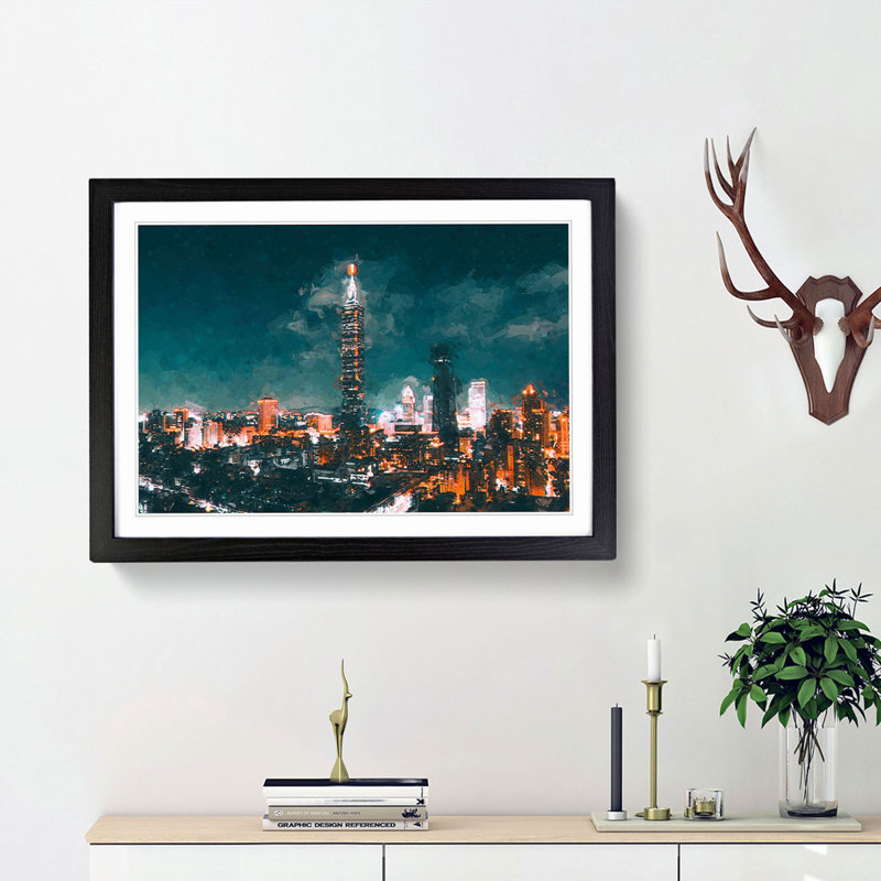 Taipei City Taiwan in Abstract - Picture Frame Graphic Art Print, 27cm H x 36cm W x 2cm D, Black Framed