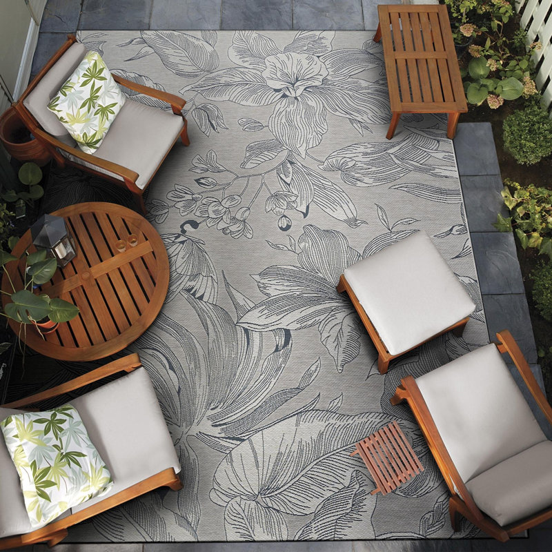 Tapis d'extérieur gris tissé à plat Dolce Performance, Rectangle 5 pi 3 po x 7 pi 6 po