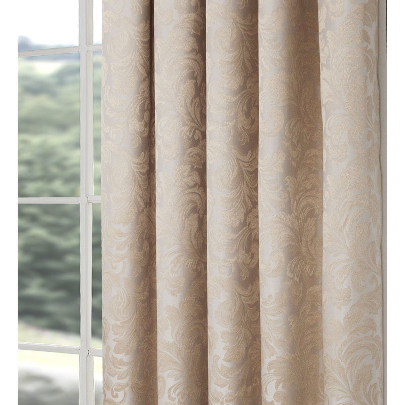 Hallas Pencil Pleat Damask Jacquard Curtains, Natural, 165 W x 183 D cm