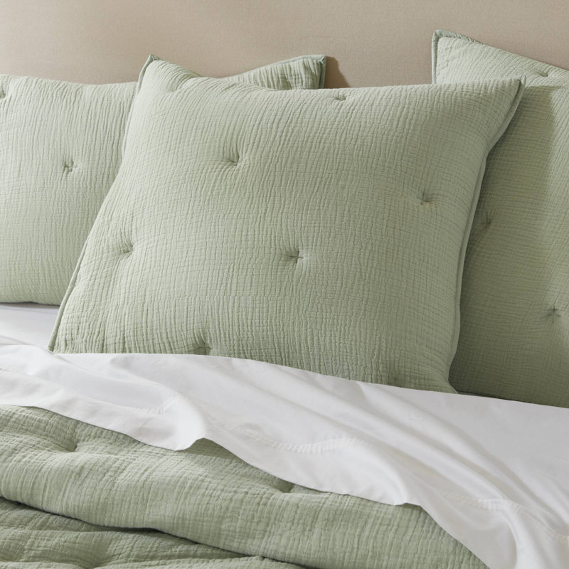 Breeze Cotton Gauze Embroidered Euro Sham, Sage