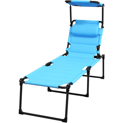 Blue Outdoor Relax Chair With Sunshade - Adjustable Folding Chaise Lounge For Various Activities Camping Sun , & Pillow Beach, Hiking