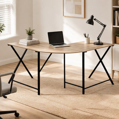 Computer Desk, Home Office, Corner, 55"l, L Shape, Work, Laptop, Brown Laminate, Black Metal, Contemporary, Modern